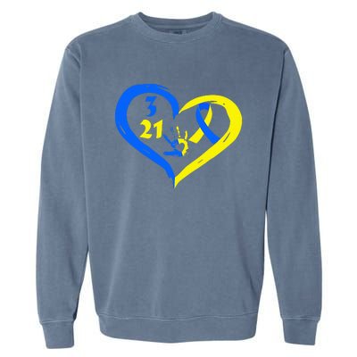 3 21 World Down Syndrome Awareness Day Heart March 21st Garment-Dyed Sweatshirt