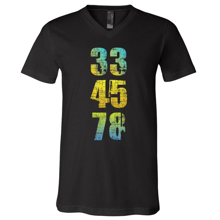 33 45 78 Vinyl Records Music Lover Record Collector V-Neck T-Shirt