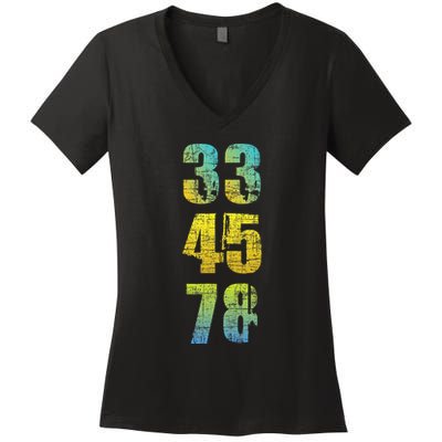 33 45 78 Vinyl Records Music Lover Record Collector Women's V-Neck T-Shirt