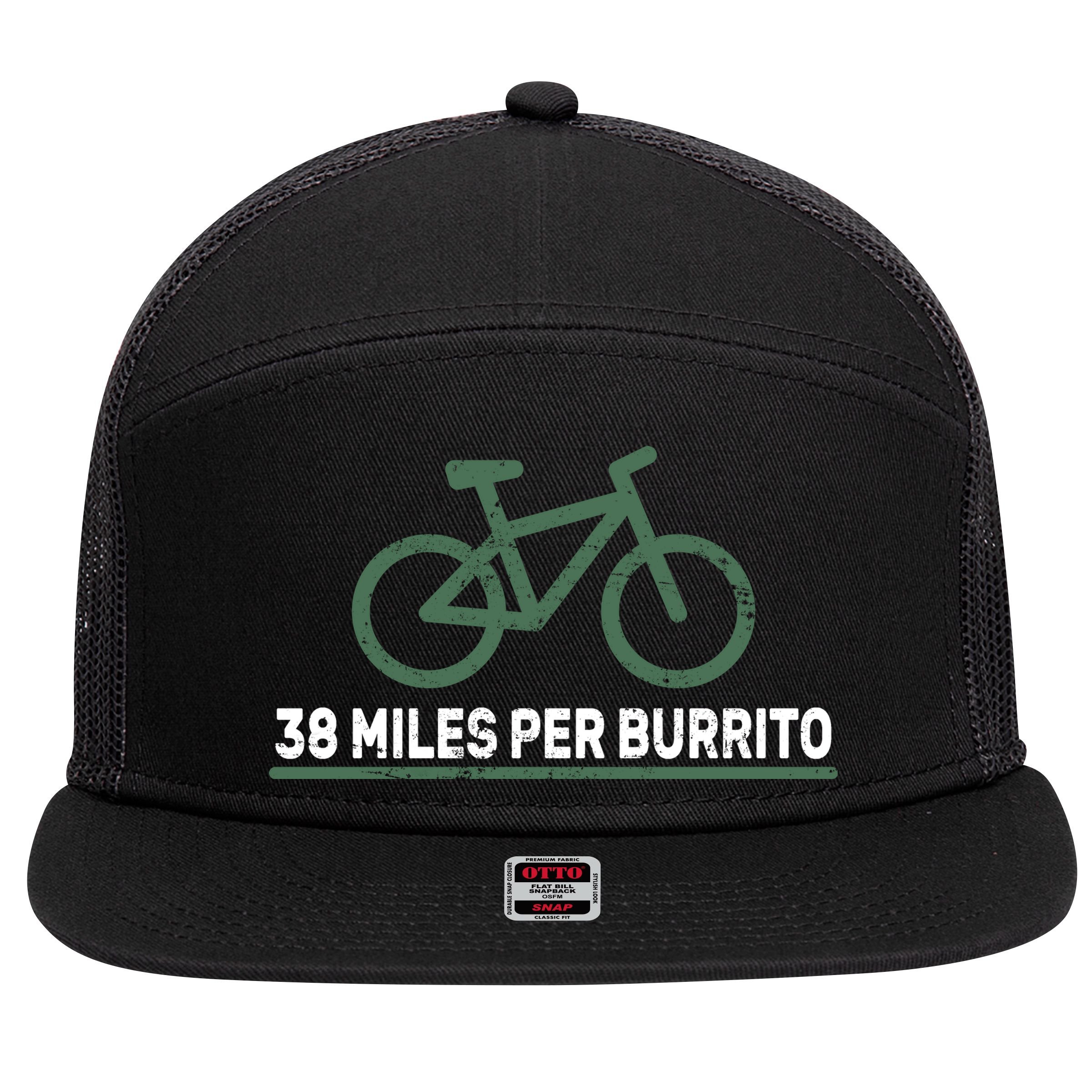 38 Miles Per Burrito Bike Ride 7 Panel Mesh Trucker Snapback Hat