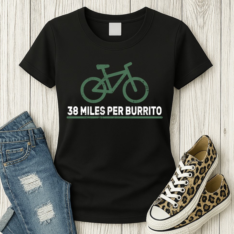 38 Miles Per Burrito Bike Ride Womens T-Shirt