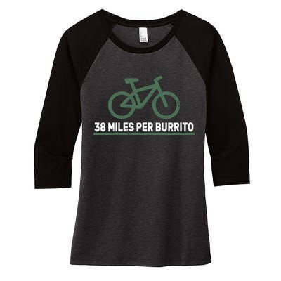 38 Miles Per Burrito Bike Ride Women's Tri-Blend 3/4-Sleeve Raglan Shirt