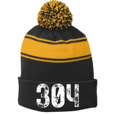 304 Area Code West Virginia Mobile Telephone Area Code 304 Stripe Pom Pom Beanie