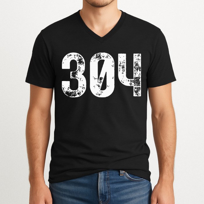 304 Area Code West Virginia Mobile Telephone Area Code 304 V-Neck T-Shirt