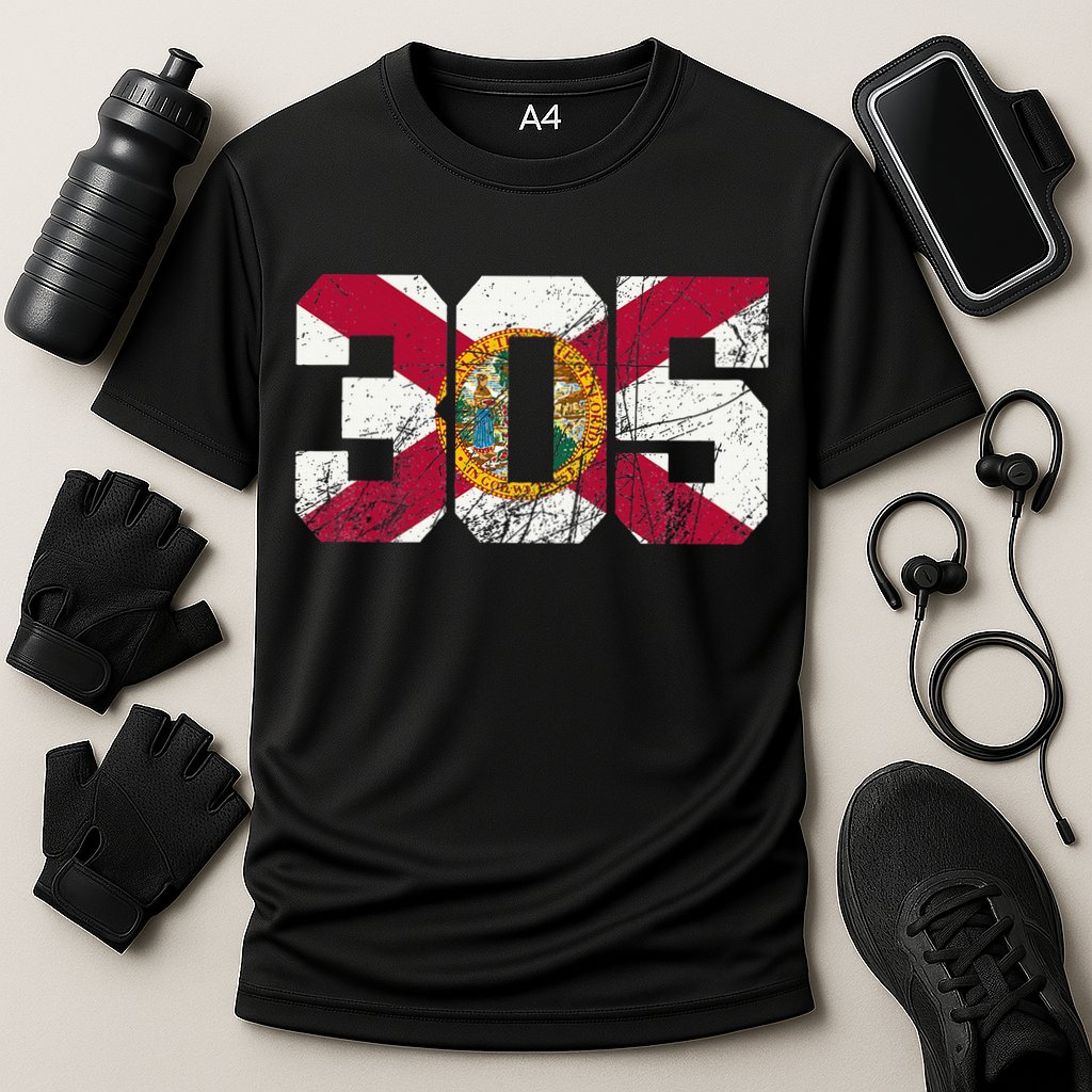 305 Area Code Flag Of Florida Miamidade County Performance Shirt