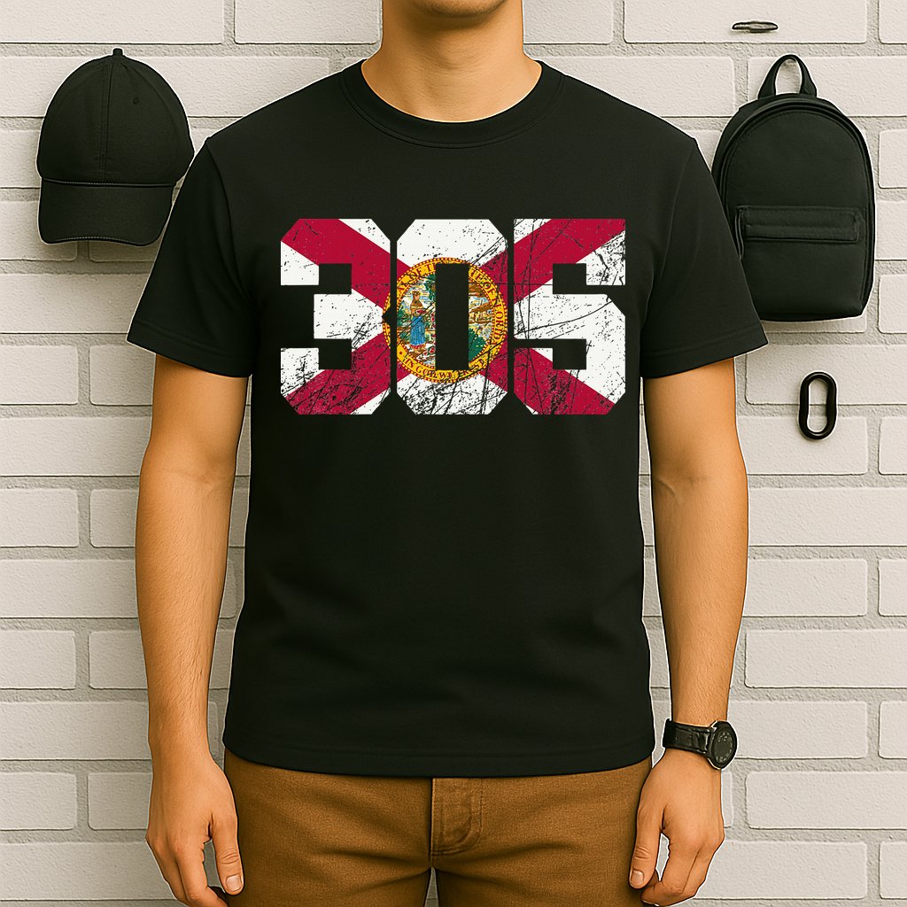 305 Area Code Flag Of Florida Miamidade County T-Shirt