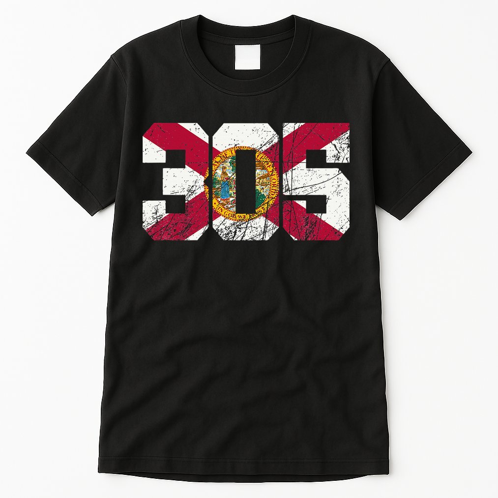 305 Area Code Flag Of Florida Miamidade County Tall T-Shirt
