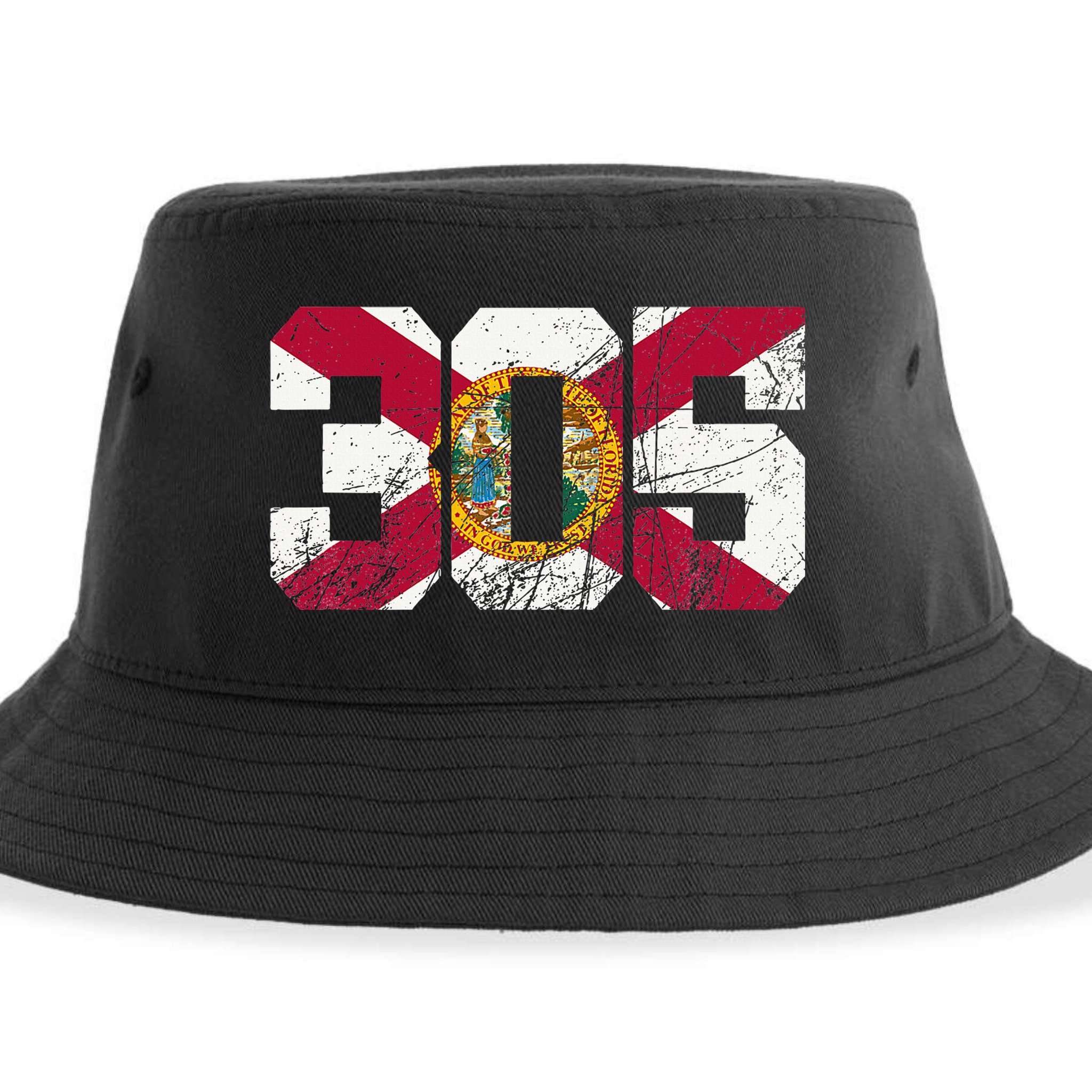 305 Area Code Flag Of Florida Miamidade County Sustainable Bucket Hat