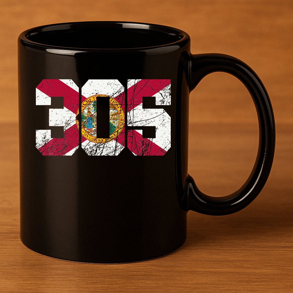 305 Area Code Flag Of Florida Miamidade County 11oz C Handle Ceramic Mug