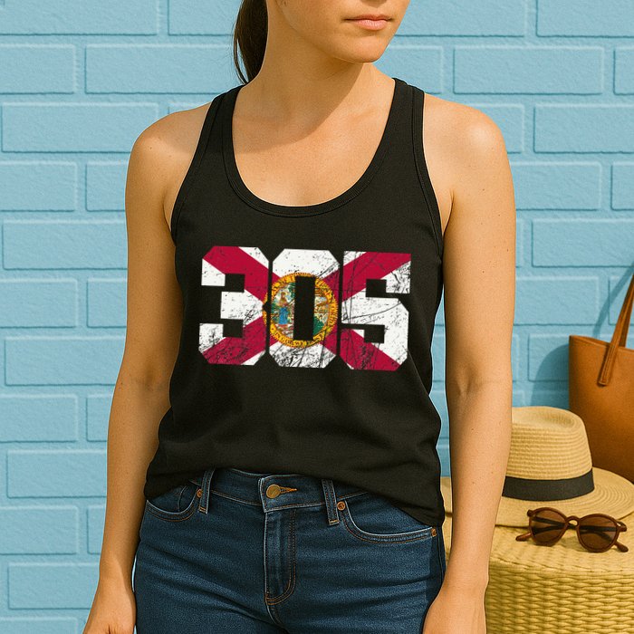 305 Area Code Flag Of Florida Miamidade County Womens Tank Top
