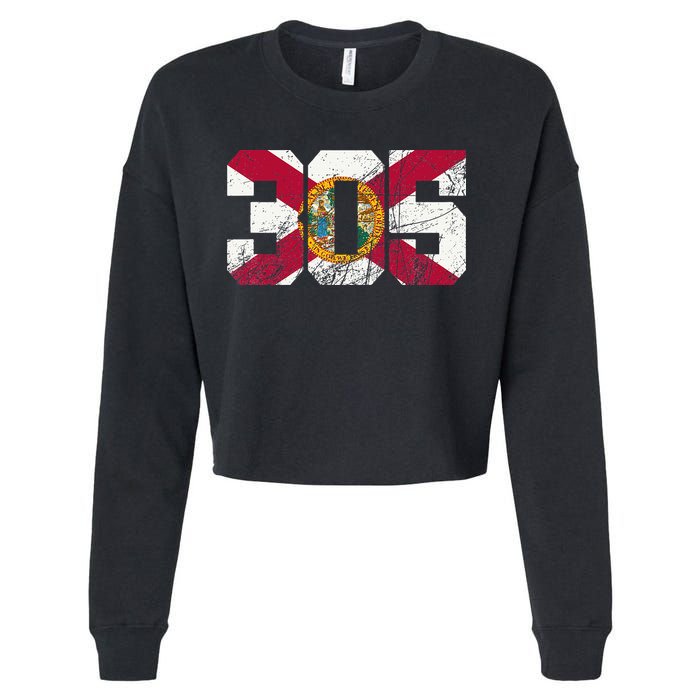 305 Area Code Flag Of Florida Miamidade County Cropped Pullover Crew