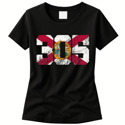 305 Area Code Flag Of Florida Miamidade County Womens T-Shirt