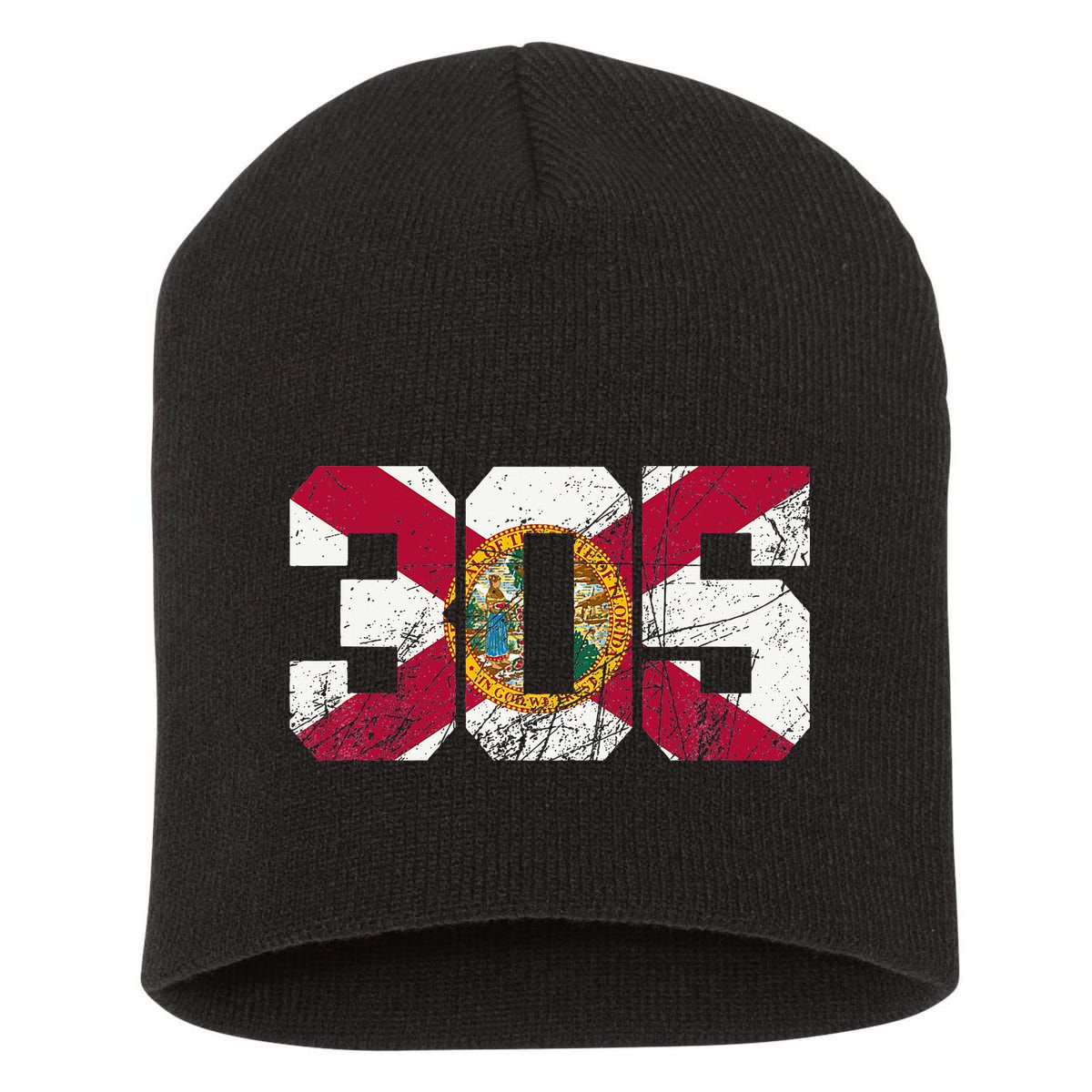 305 Area Code Flag Of Florida Miamidade County Short Acrylic Beanie