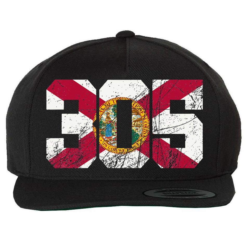 305 Area Code Flag Of Florida Miamidade County Wool Snapback Cap