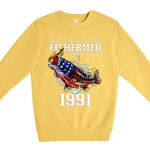 32nd Birthday 1991 Fishermen Bass Fishing 32 Years Old Premium Crewneck Sweatshirt