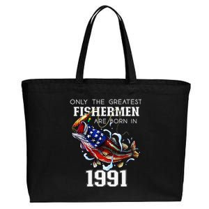 32nd Birthday 1991 Fishermen Bass Fishing 32 Years Old Cotton Canvas Jumbo Tote