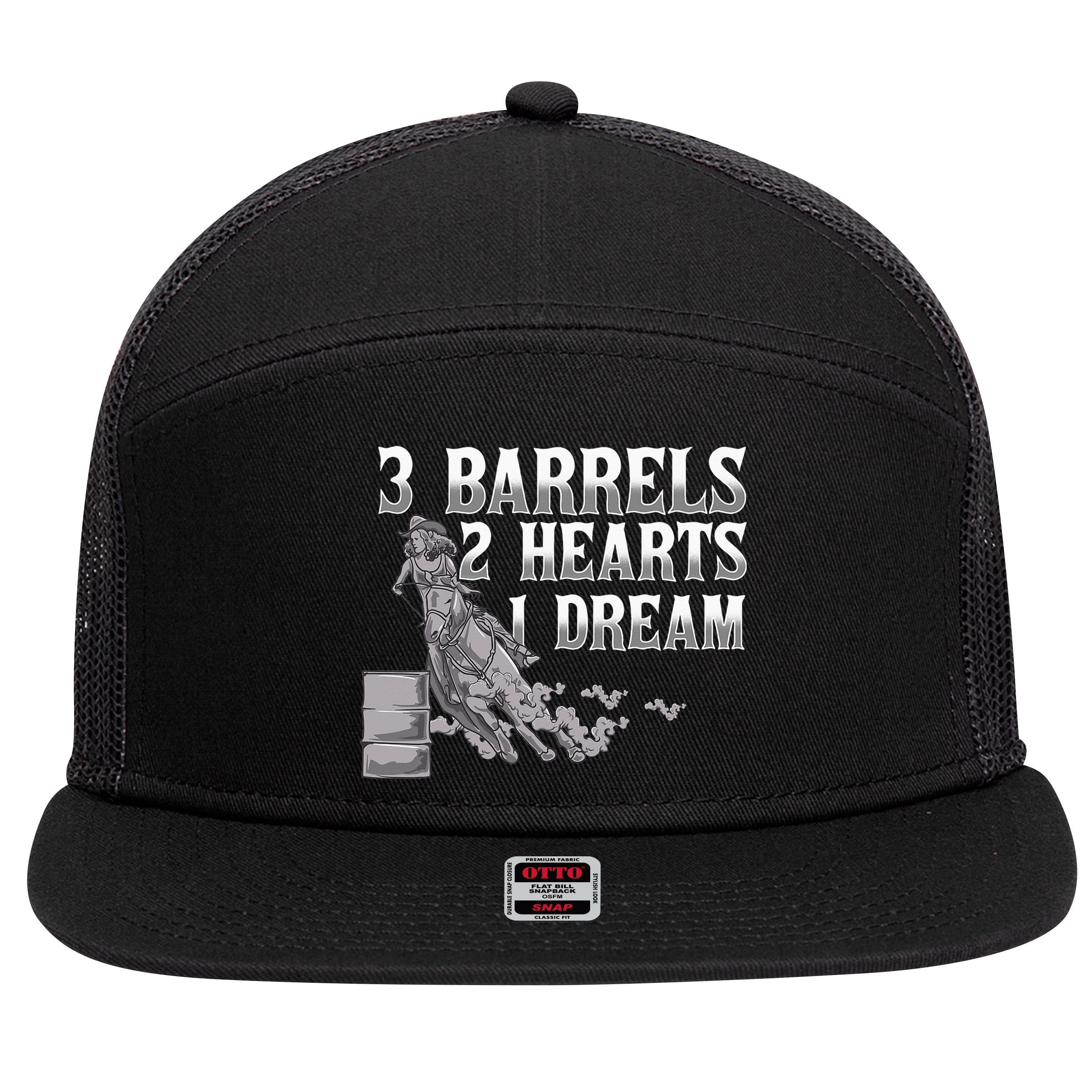 3 Barrels 2 Hearts 1 Dream Horse Barrel Racing 7 Panel Mesh Trucker Snapback Hat