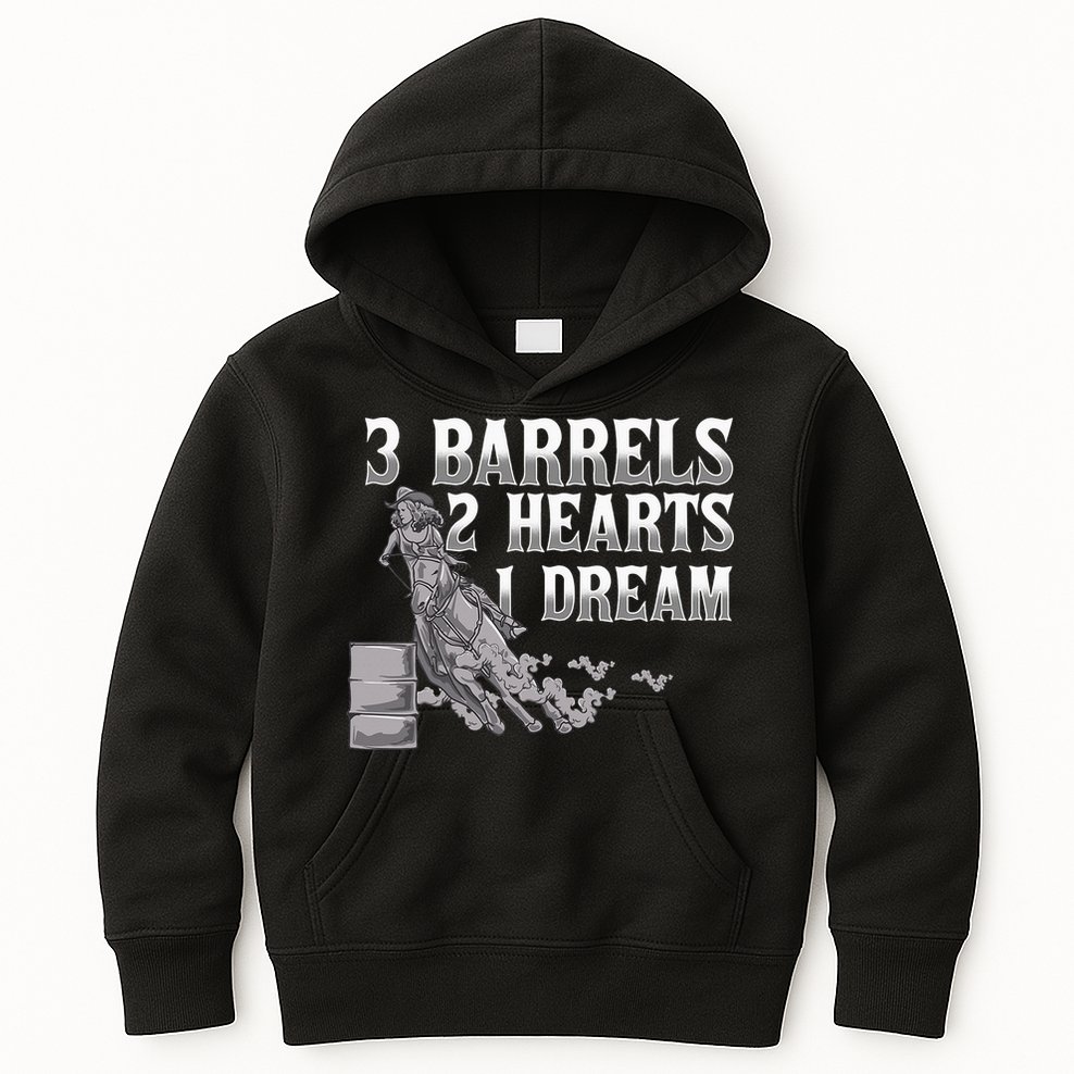 3 Barrels 2 Hearts 1 Dream Horse Barrel Racing Kids Hoodie
