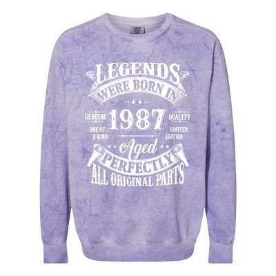 37th Birthday 37 Years Old Vintage Legends Born In 1987 Colorblast Crewneck Sweatshirt