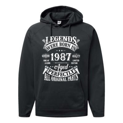 37th Birthday 37 Years Old Vintage Legends Born In 1987 Performance Fleece Hoodie