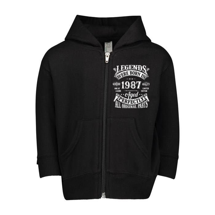 37th Birthday 37 Years Old Vintage Legends Born In 1987 Toddler Zip Fleece Hoodie