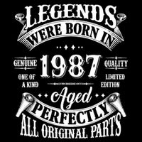 37th Birthday 37 Years Old Vintage Legends Born In 1987 Tall T-Shirt