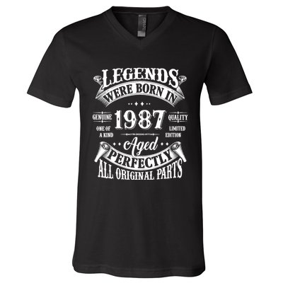 37th Birthday 37 Years Old Vintage Legends Born In 1987 V-Neck T-Shirt