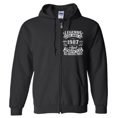 37th Birthday 37 Years Old Vintage Legends Born In 1987 Full Zip Hoodie