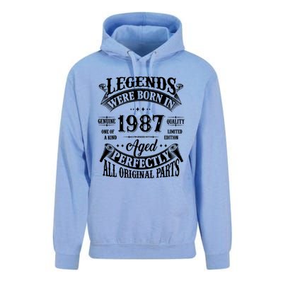 37th Birthday 37 Years Old Vintage Legends Born In 1987 Unisex Surf Hoodie