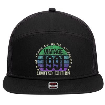 32nd Birthday 32 Year Old Gifts Vintage 1991 Limited Edition 7 Panel Mesh Trucker Snapback Hat