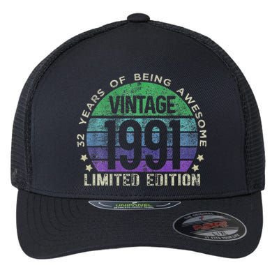 32nd Birthday 32 Year Old Gifts Vintage 1991 Limited Edition Flexfit Unipanel Trucker Cap