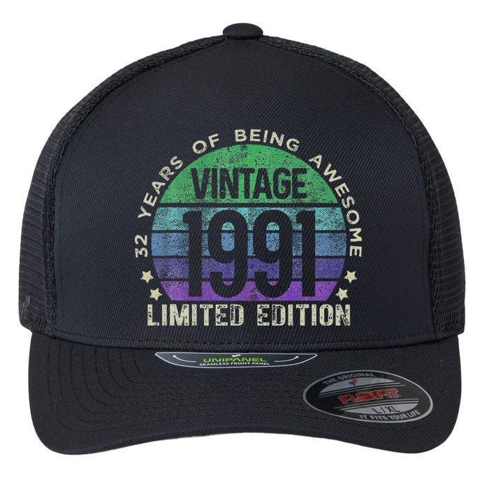 32nd Birthday 32 Year Old Gifts Vintage 1991 Limited Edition Flexfit Unipanel Trucker Cap