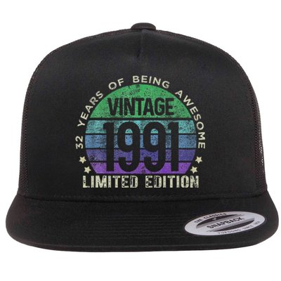 32nd Birthday 32 Year Old Gifts Vintage 1991 Limited Edition Flat Bill Trucker Hat