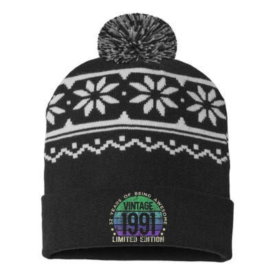 32nd Birthday 32 Year Old Gifts Vintage 1991 Limited Edition USA-Made Snowflake Beanie