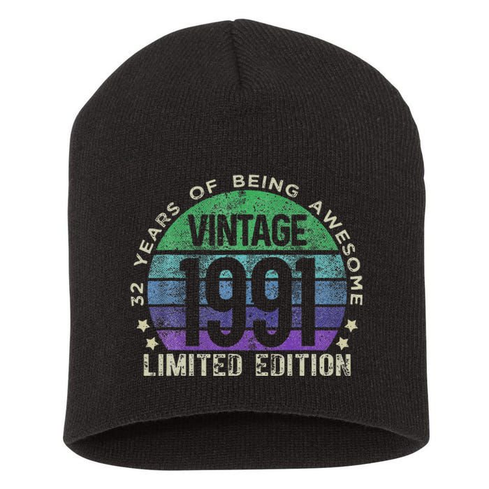 32nd Birthday 32 Year Old Gifts Vintage 1991 Limited Edition Short Acrylic Beanie