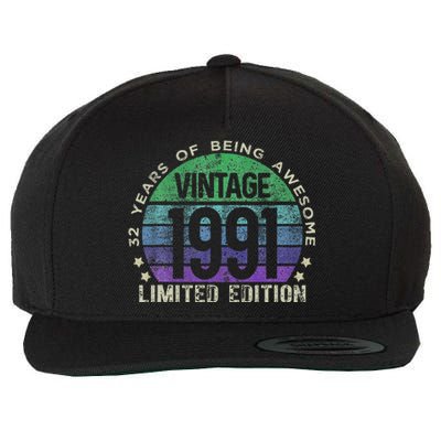 32nd Birthday 32 Year Old Gifts Vintage 1991 Limited Edition Wool Snapback Cap