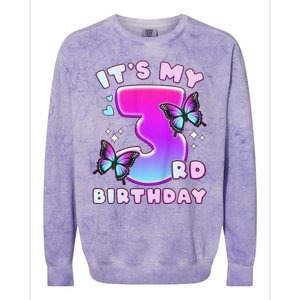 3rd Birthday, 3 Years, Butterflies And Number 3 Colorblast Crewneck Sweatshirt