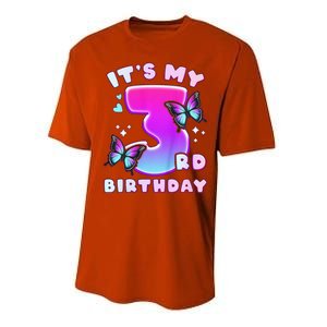 3rd Birthday, 3 Years, Butterflies And Number 3 Performance Sprint T-Shirt