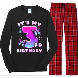 3rd Birthday, 3 Years, Butterflies And Number 3 Long Sleeve Pajama Set