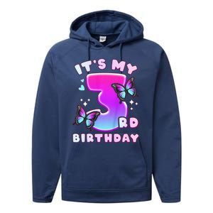 3rd Birthday, 3 Years, Butterflies And Number 3 Performance Fleece Hoodie