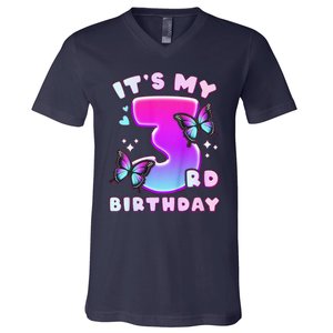 3rd Birthday, 3 Years, Butterflies And Number 3 V-Neck T-Shirt