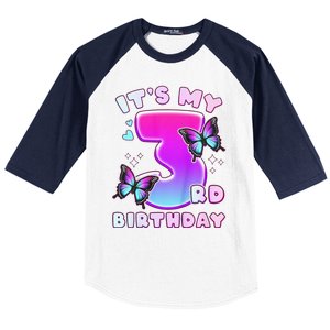 3rd Birthday, 3 Years, Butterflies And Number 3 Baseball Sleeve Shirt