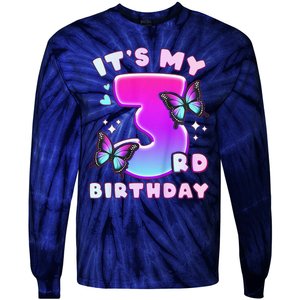 3rd Birthday, 3 Years, Butterflies And Number 3 Tie-Dye Long Sleeve Shirt