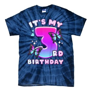 3rd Birthday, 3 Years, Butterflies And Number 3 Tie-Dye T-Shirt