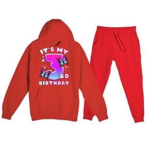 3rd Birthday, 3 Years, Butterflies And Number 3 Premium Hooded Sweatsuit Set