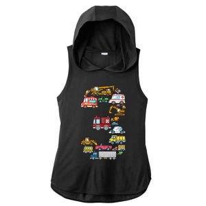 3rd Birthday 3 Year Old Transportation Cars Fire Truck Ladies PosiCharge Tri-Blend Wicking Draft Hoodie Tank