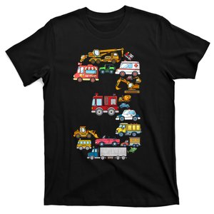 3rd Birthday 3 Year Old Transportation Cars Fire Truck T-Shirt