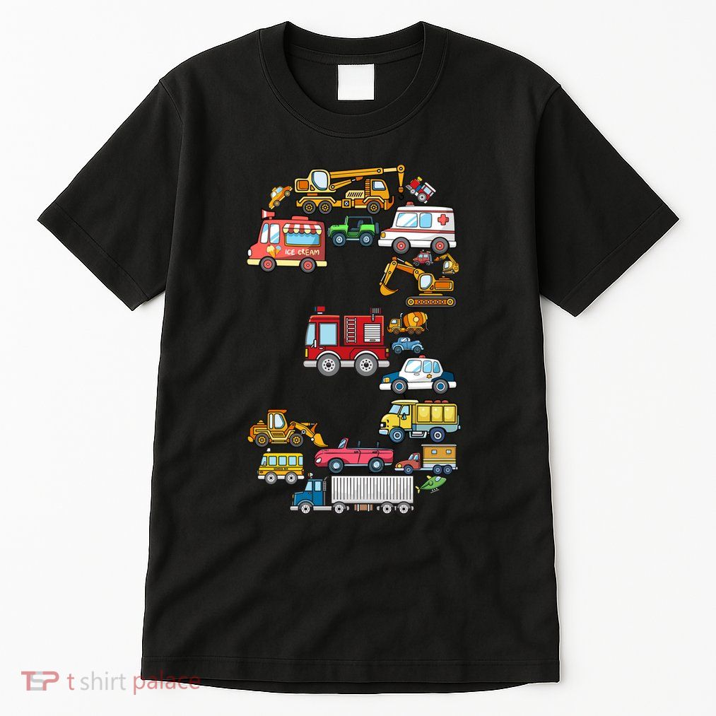 3rd Birthday 3 Year Old Transportation Cars Fire Truck Tall T-Shirt