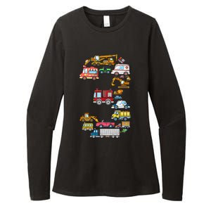 3rd Birthday 3 Year Old Transportation Cars Fire Truck Womens CVC Long Sleeve Shirt