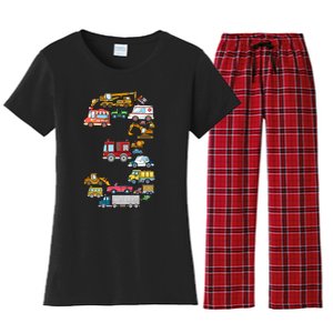 3rd Birthday 3 Year Old Transportation Cars Fire Truck Women's Flannel Pajama Set